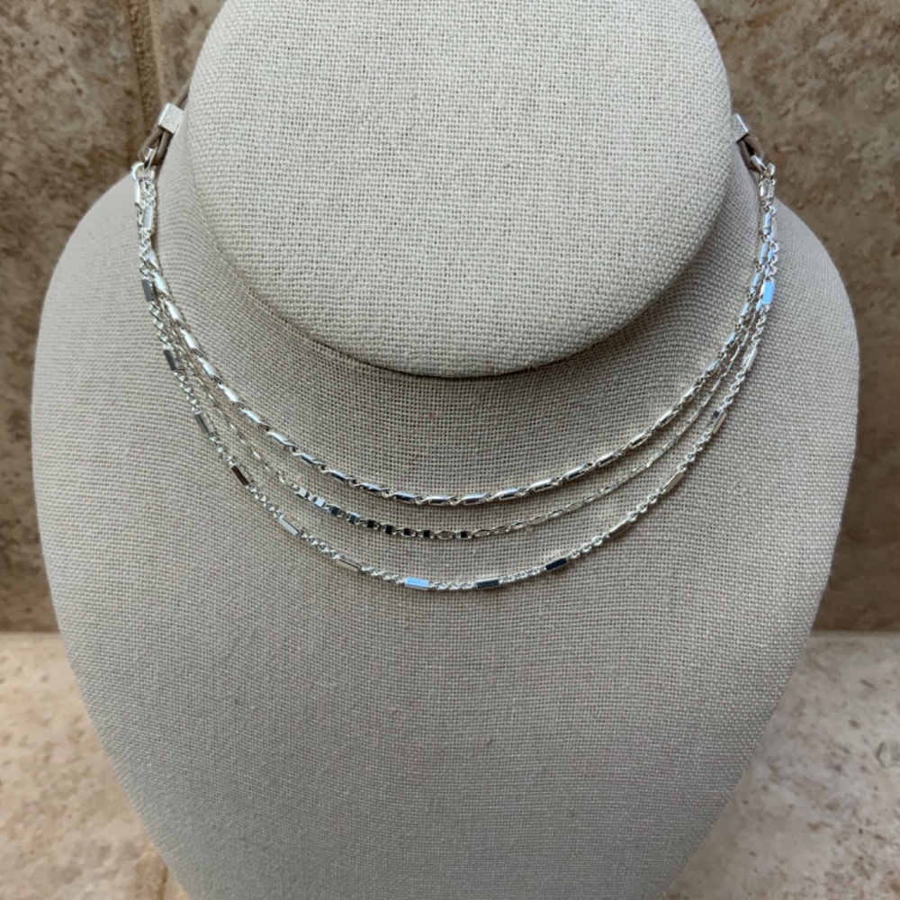 Stella and Dot silver and suede necklace